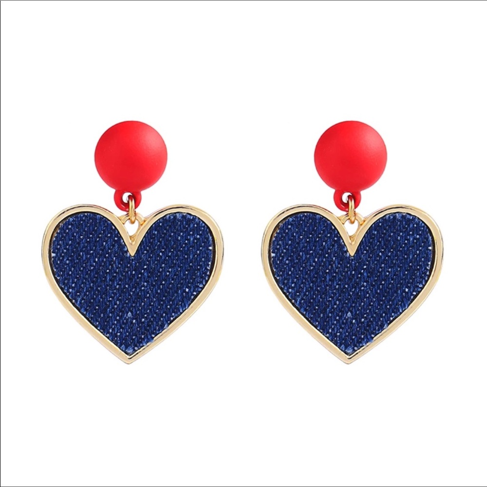 French Country Love Heart Denim Earrings New NWT - Picture 1 of 1